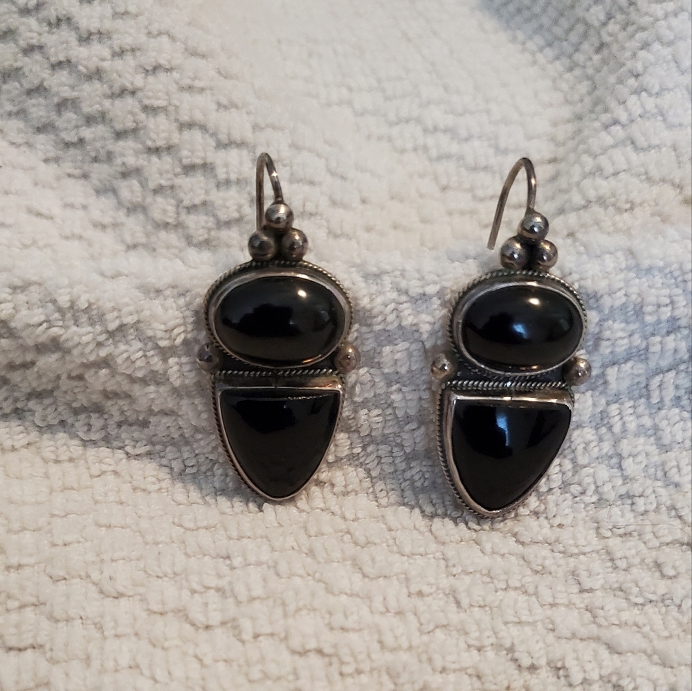 Silver and Onyx Earrings